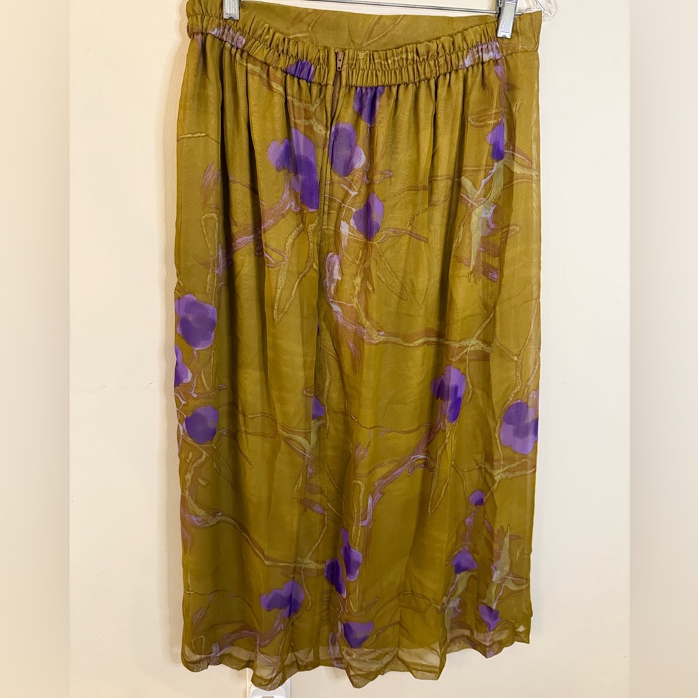 Pacere Woman midi skirt vibrant gold & purple elastic waist split hem lined 14